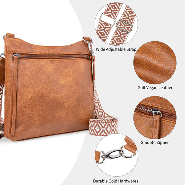 Crossbody Bags For Women With 2 Adjustable Straps Multi Pocket Small Cross Body Purse-Brown