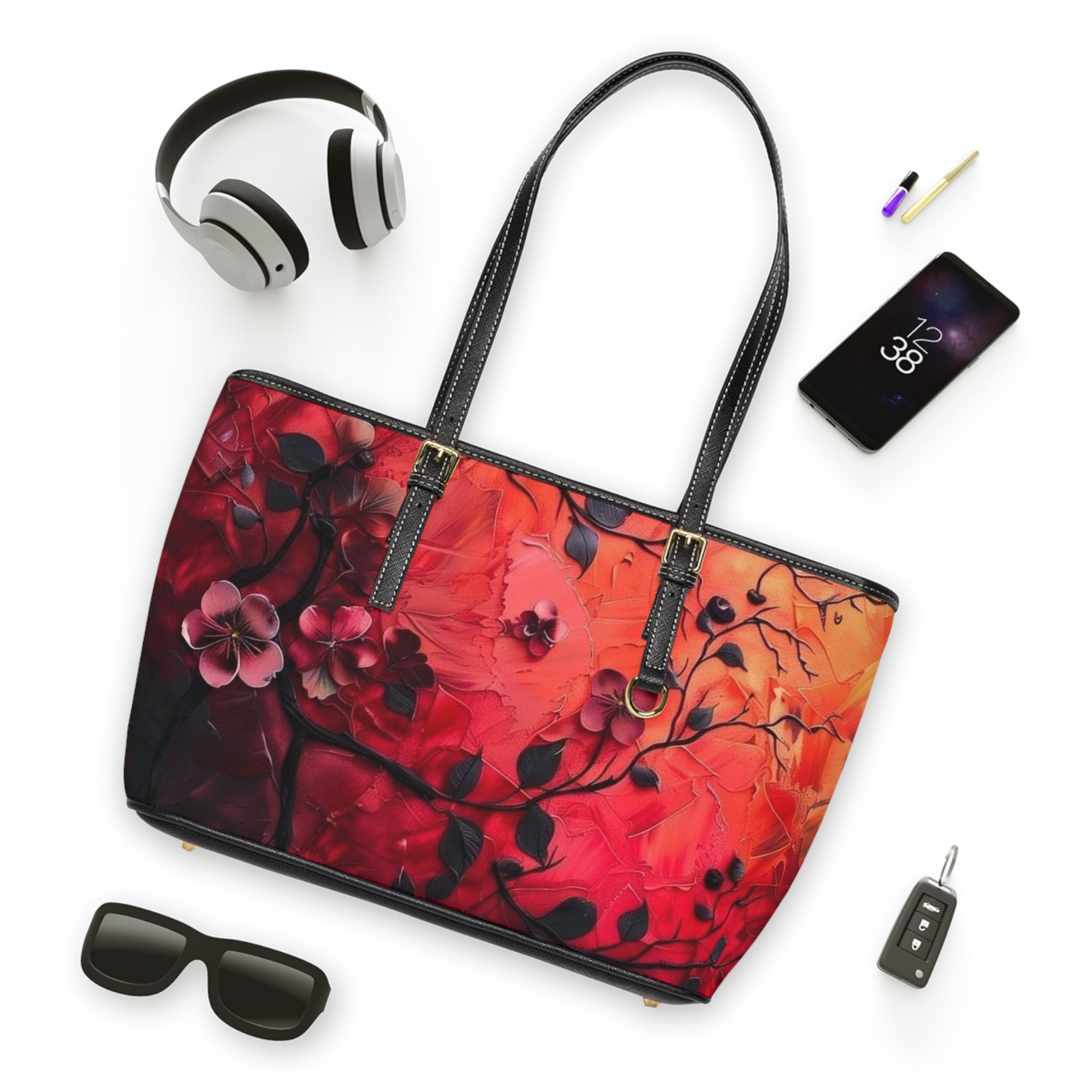 Floral Sunset PU Leather Shoulder Bag